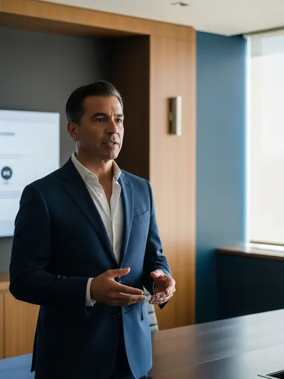 Latino male executive preparing for a boardroom speech in a coaching session
