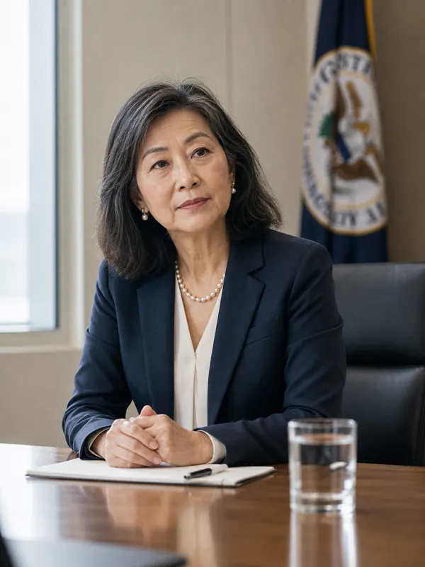 Government agency leader preparing to answer media questions on camera during a training workshop