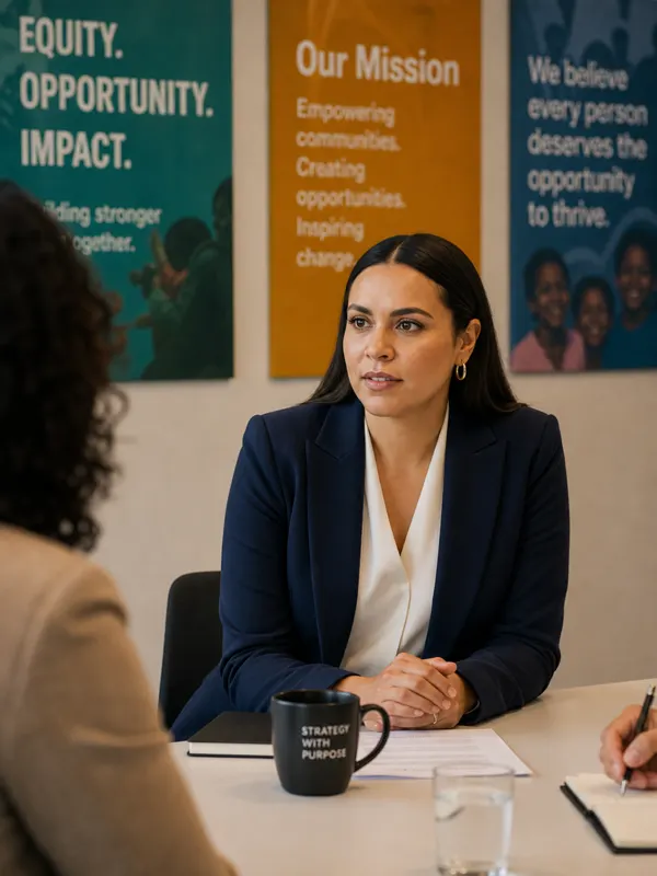 Nonprofit communications leader preparing to tell her organization's story in a media interview