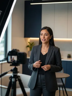 Latina professional practicing her presentation delivery during a coaching session