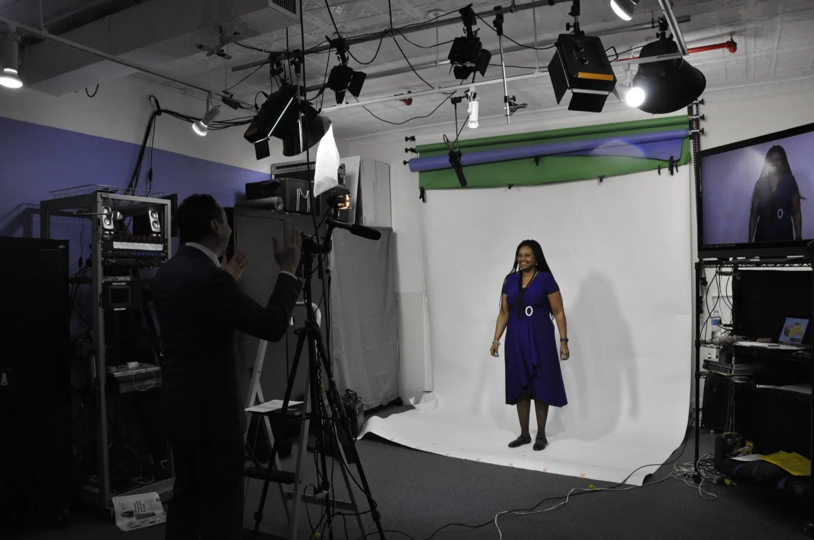 Jess Todtfeld leading a studio-based media training demonstration